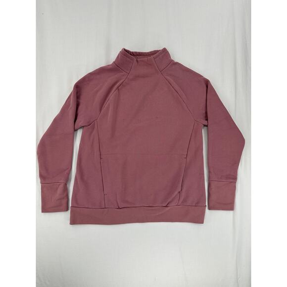 Fabletics Mock Neck Sweatshirt Pink Pockets Gym Workout Yoga Thumb Holes - Picture 1 of 6